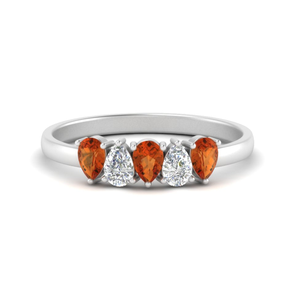 0.75 Carat 5 Stone Wedding Band Diamond Teardrop