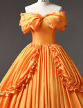 Orange strapless layered long prom gown evening dress