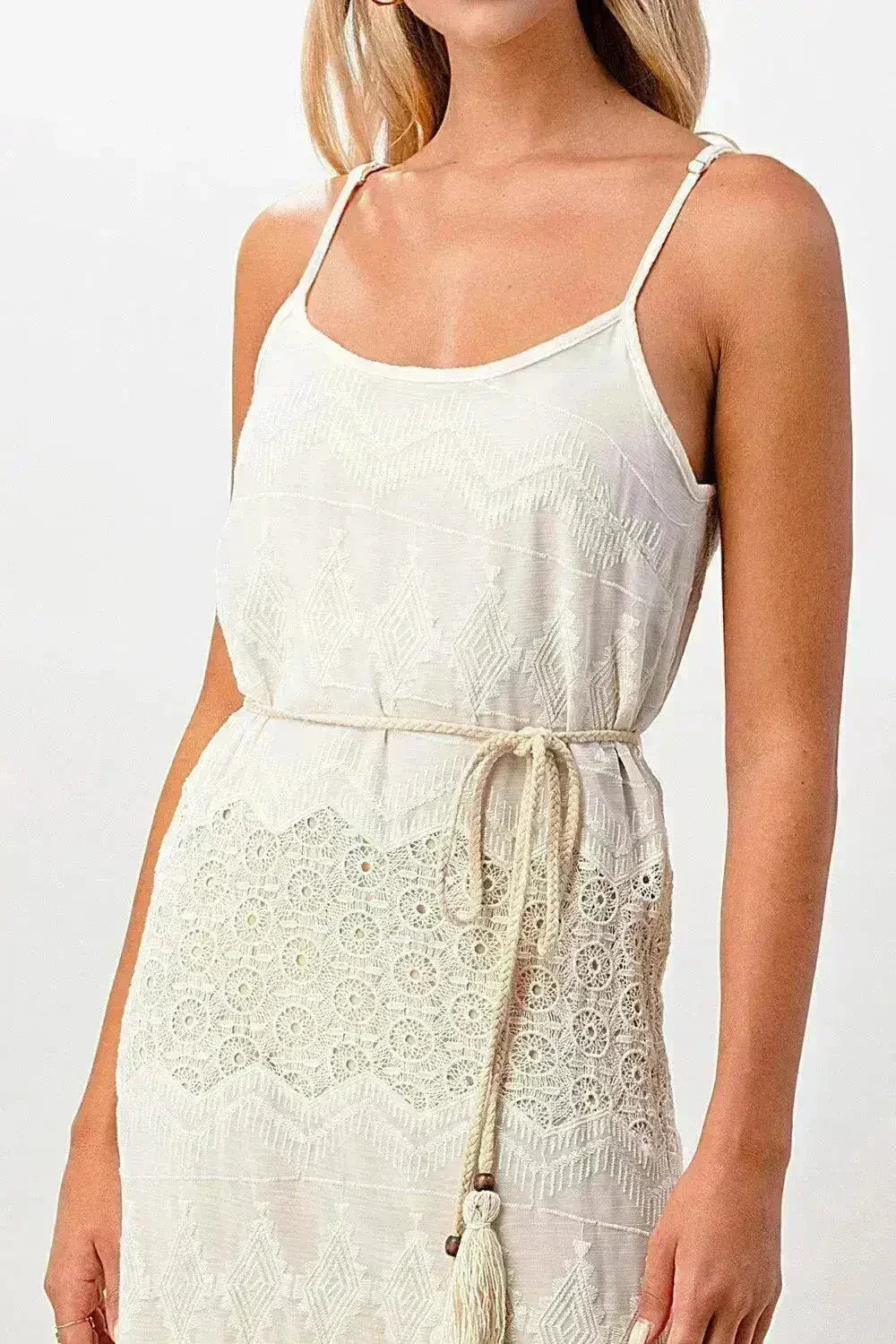 Boho Aztec Embroidered Maxi Dress Adjustable Straps - Femstylo