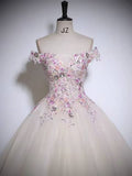 Champagne off the shoulder long tulle ball gown