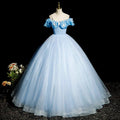 Light blue off the shoulder long princess dress ball gown