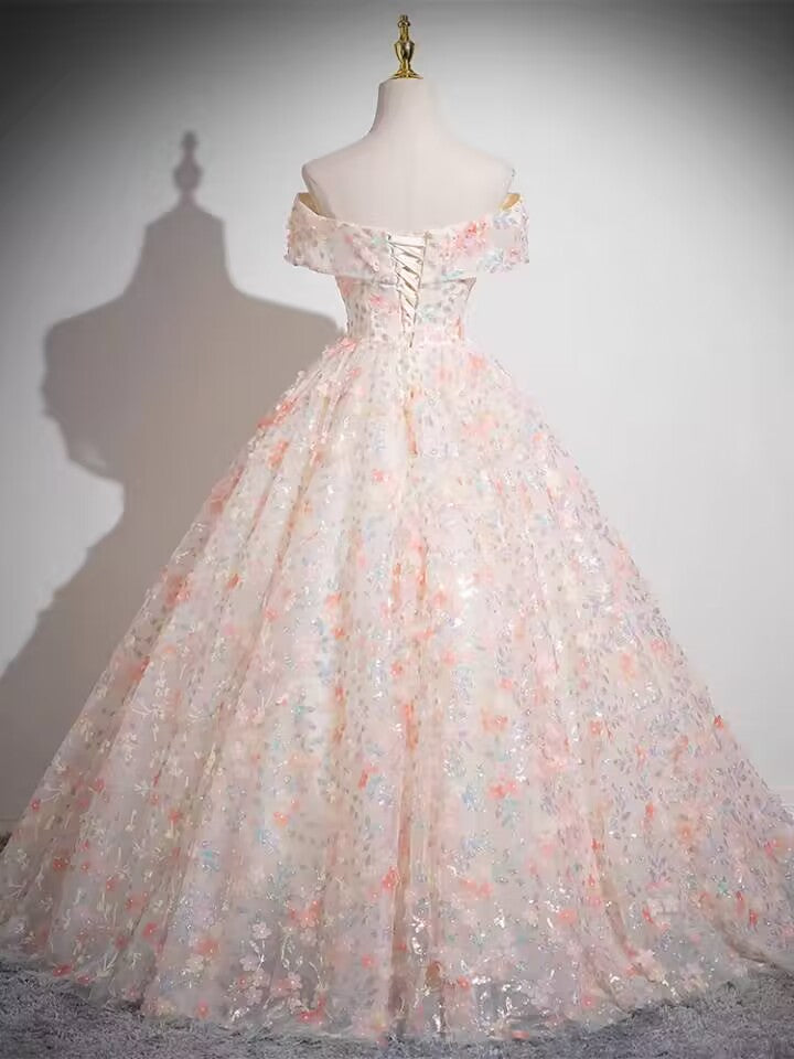 Pink off the shoulder princess party dress ball gown