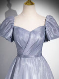 Gradual silver grey pleated long prom dress gown