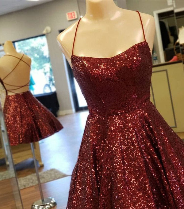 Burgundy sequin short homecoming dress cocktail dress prom dress gown