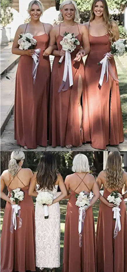 Green spaghetti strap slit long evening dress,chiffon floor length bridesmaid dress