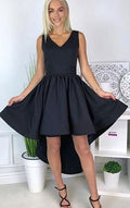 Black v neck short satin prom dress cocktail dress homecoming dress