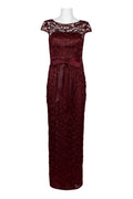 Adrianna Papell Boat Neck Cap Sleeve Tie Front Zipper Back Lace Gown