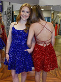 Royal blue wedding bridesmaid dress,sequin short prom dress cocktail dress