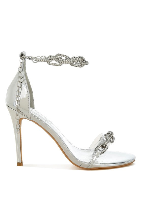 Traben Rhinestones Chain Metallic Stiletto Sandals