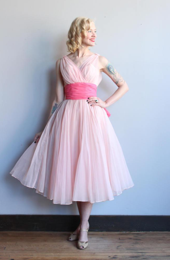 V neck pink pleated ankle length formal dress homecoming dress