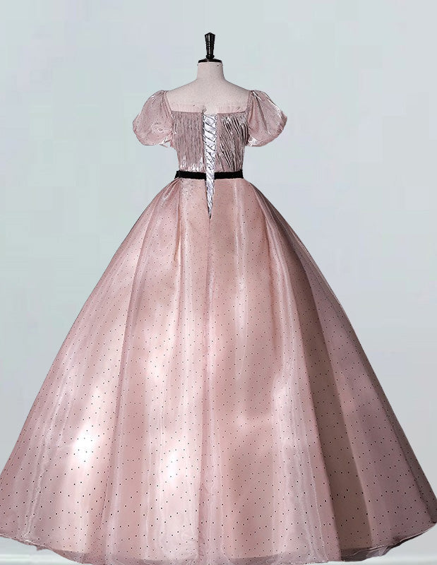 Girls' Pink Pleated Ball Gown | Boat Neck Quinceanera Dress with Sleeves