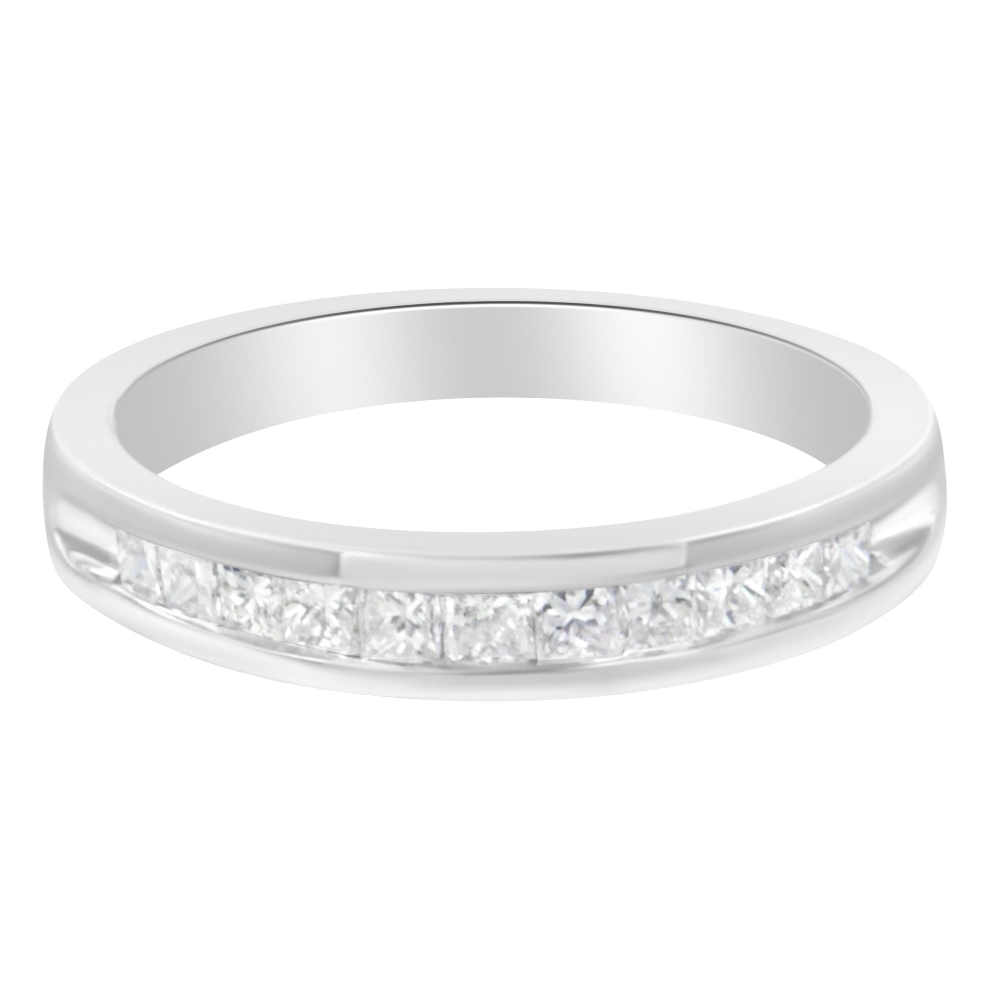 .925 Sterling Silver 1/2 Cttw Princess-Cut Diamond Channel-Set Half-Eternity Wedding or Anniversary Band Ring (H-I Color, I2 Clarity) by Infinite Jewels