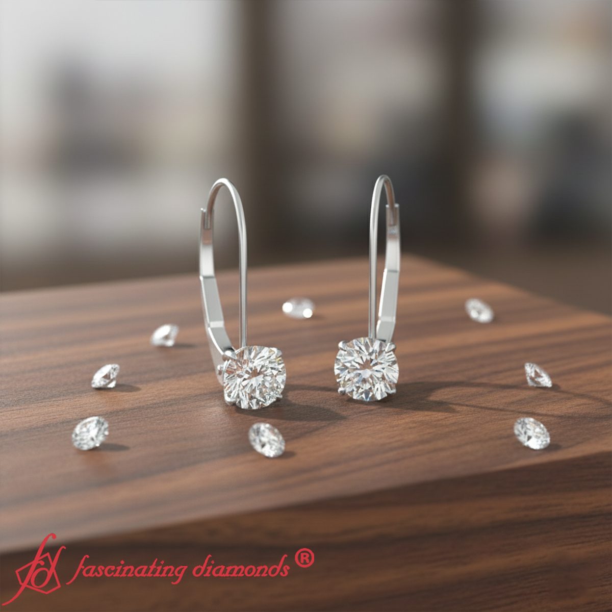 1 Carat Round Diamond Lever Back Earrings