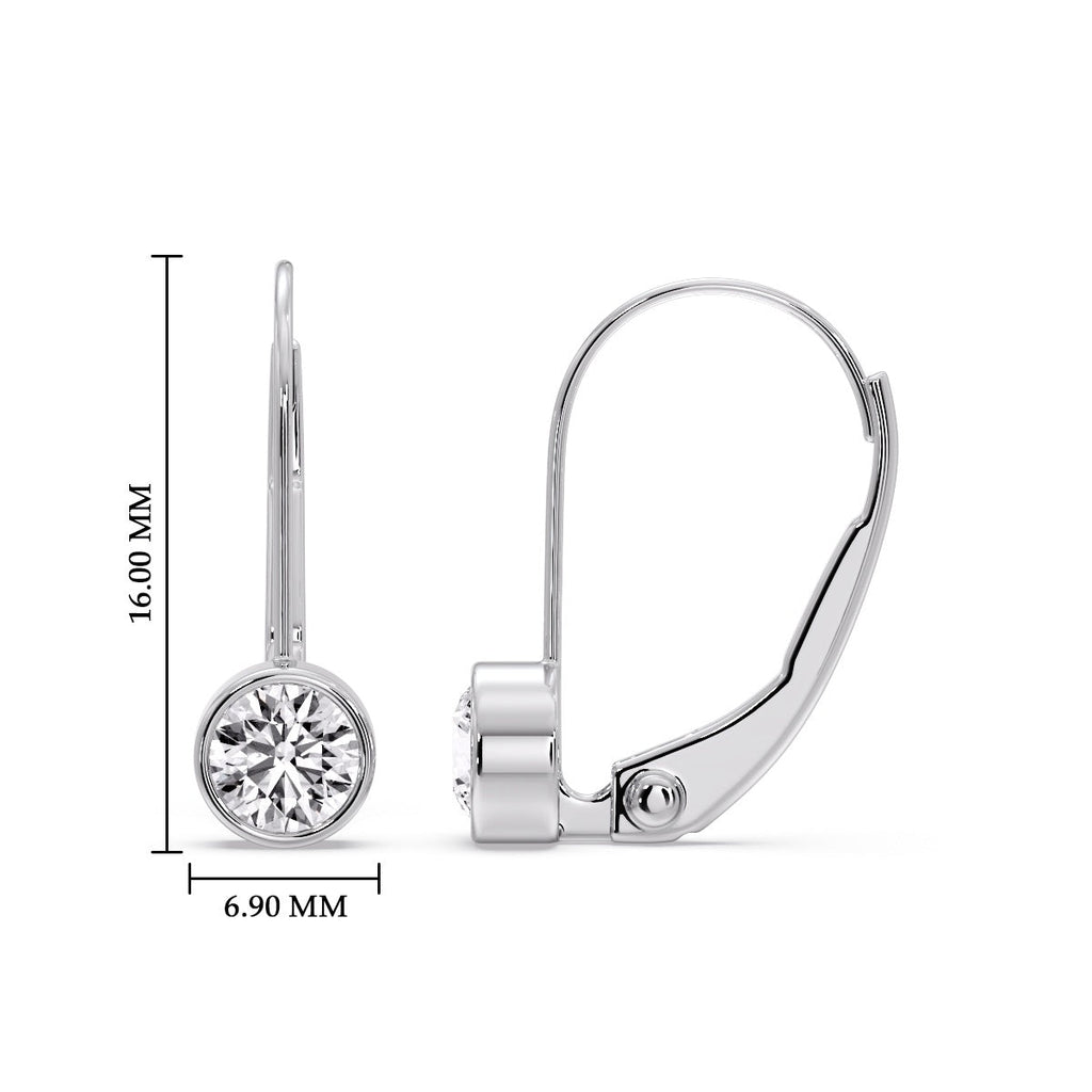Lever Back Bezel Set Round Diamond Earrings