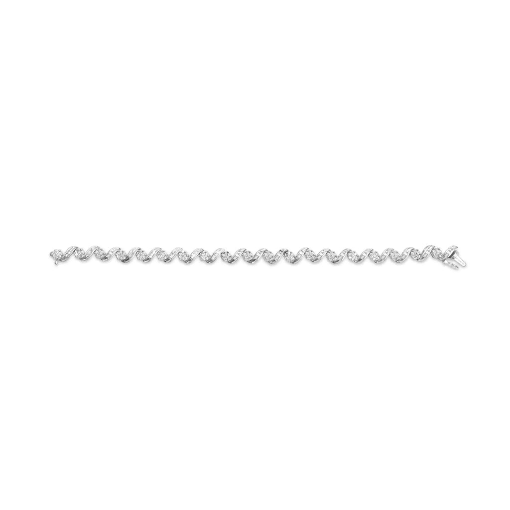 14K White Gold 2.00 Cttw Diamond Cluster and Spiral Link Bracelet (I-J Color, I1-I2 Clarity) - 7"
