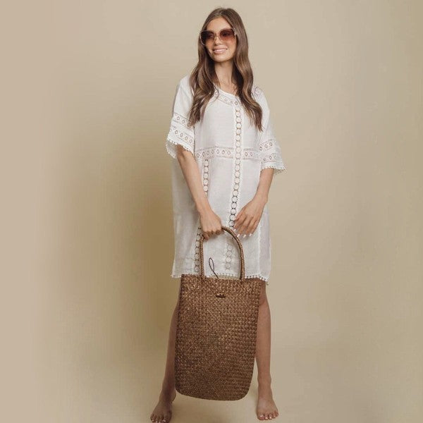 Macrame Crochet Boho Cover-Up Dress – Soft White