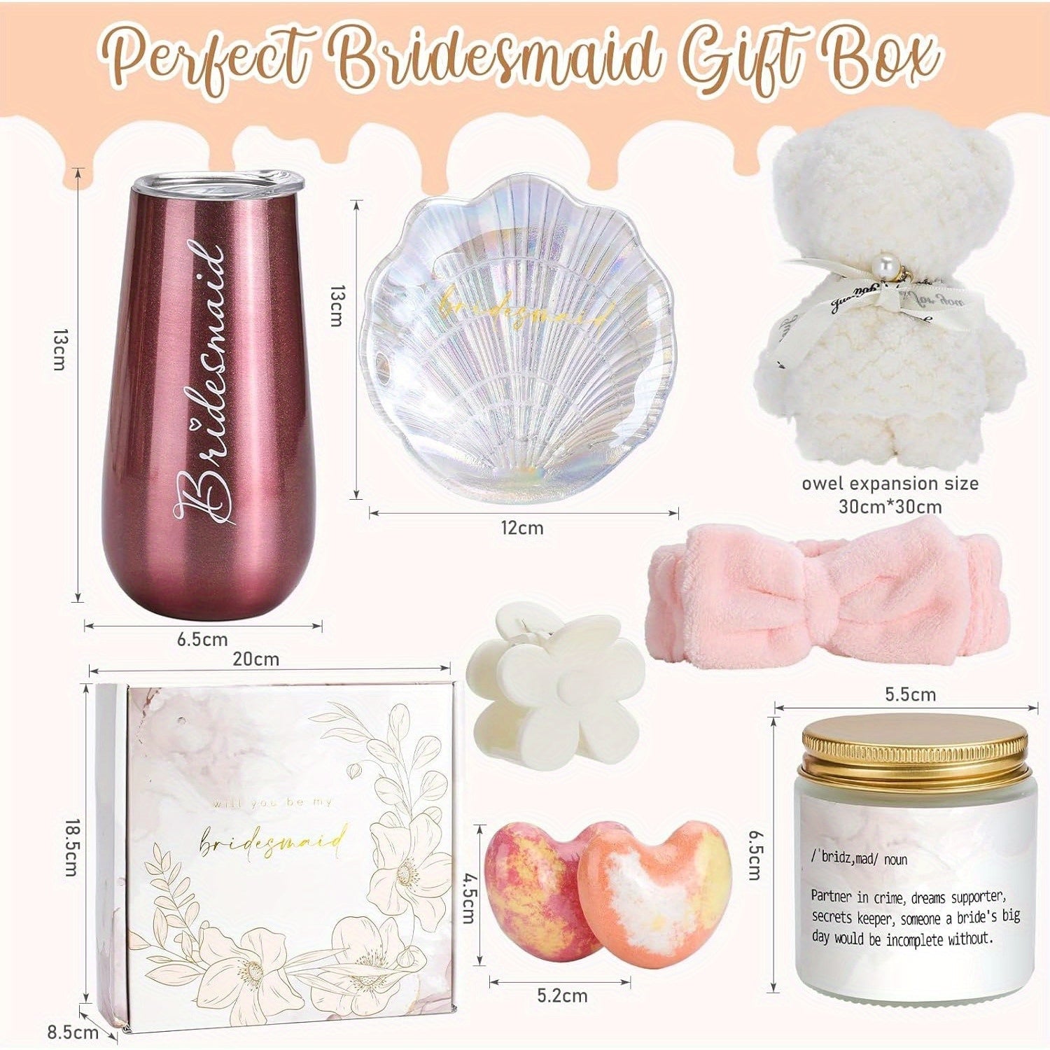 Will You Be My Bridesmaid Gift Box - Includes 6oz Wine Tumbler, Scented Candle, Spa Headband & Bear Towel - Perfect for Bridal Shower, Engagement & Wedding Party Gifts from Bride to Bridesmaids