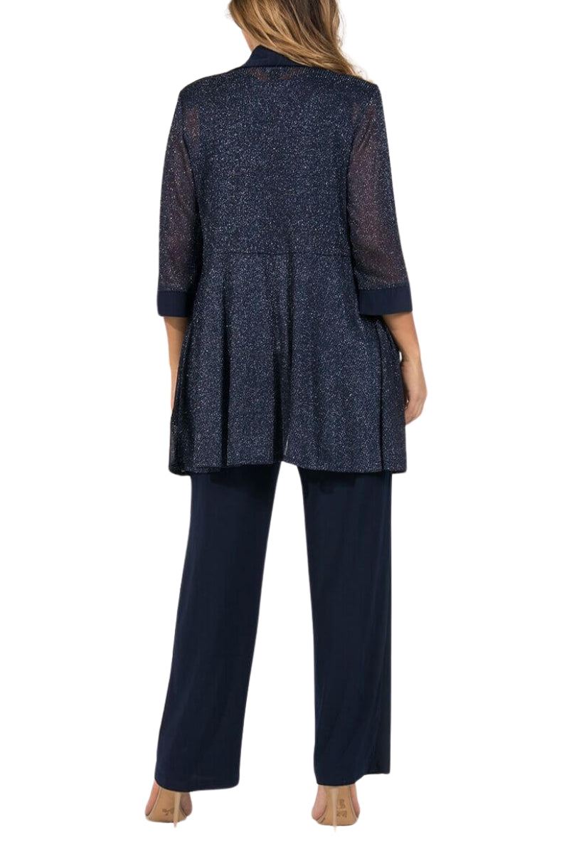 R&M Richards Sleeveless Scoop Neckline Top Dress and Loose Pants with Matching Quarter Sleeves Jacket Three-Piece Set