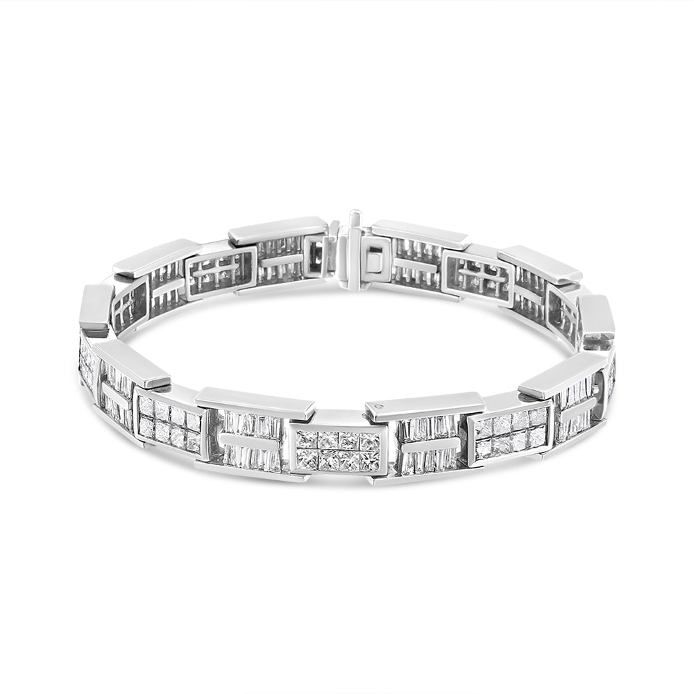 14K White Gold 10 5/8 Cttw Diamond Panel Link Bracelet  - 7" Inches