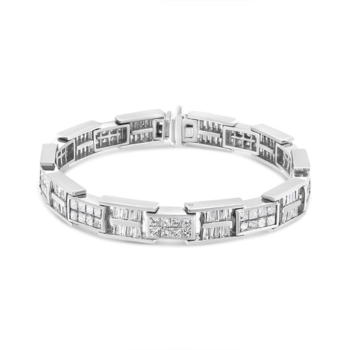 14K White Gold 10 5/8 Cttw Diamond Panel Link Bracelet  - 7" Inches