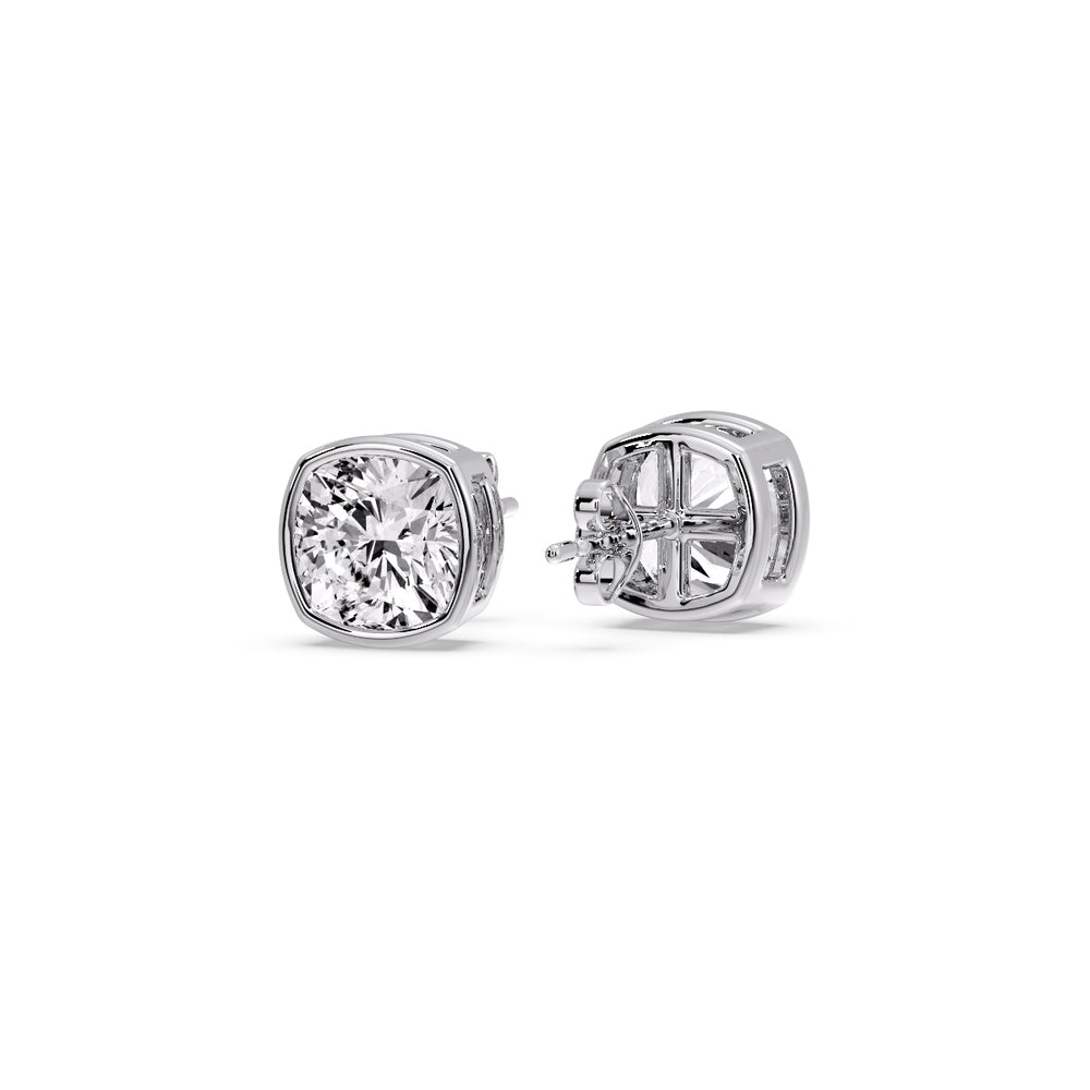Bezel Set Cushion Diamond Stud Earrings