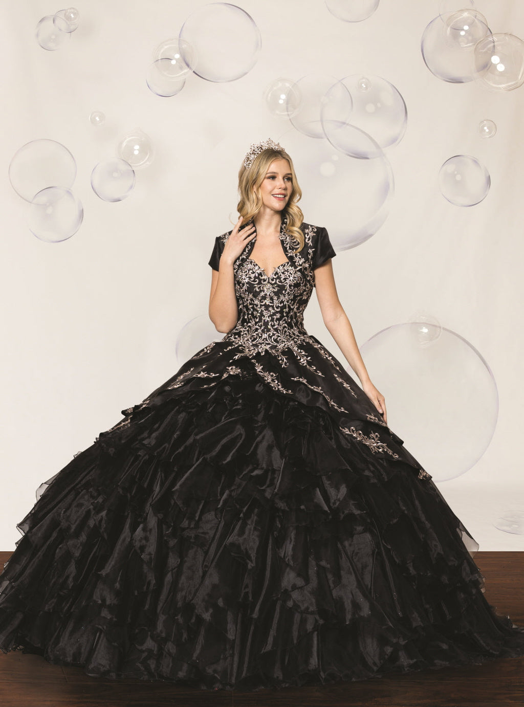 (LIVE 67) Quinceanera Ball Gown Dress  Flounced Skirt Formal Party Dress for Special Occasions Black