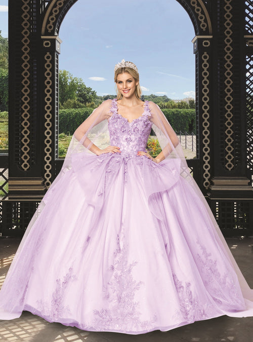 (LIVE 69) Quinceanera Ball Gown Dress - 3D Butterfly & Flower Embroidery Tulle Sweet 15 Dress in Lilac Color