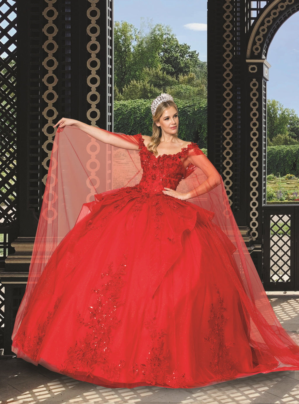 (LIVE 69) Quinceanera Ball Gown Dress - 3D Butterfly & Flower Embroidery Tulle Sweet 15 Dress in Lilac Color