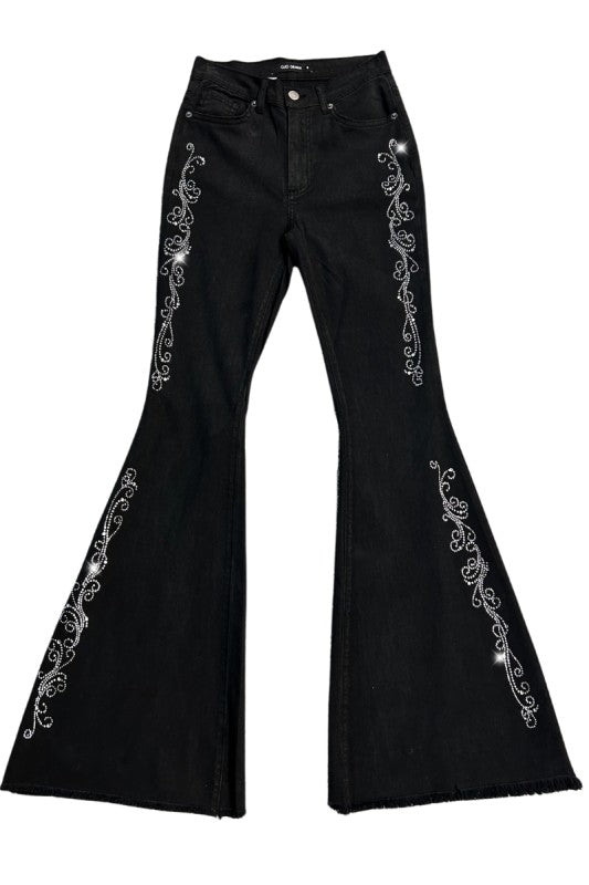 GJG Denim Midnight Rodeo Rhinestone Bell Bottom