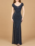 Beaded Mermaid Cap Sleeve Gown