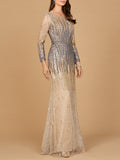Mermaid, Beaded Long Sleeve Gown
