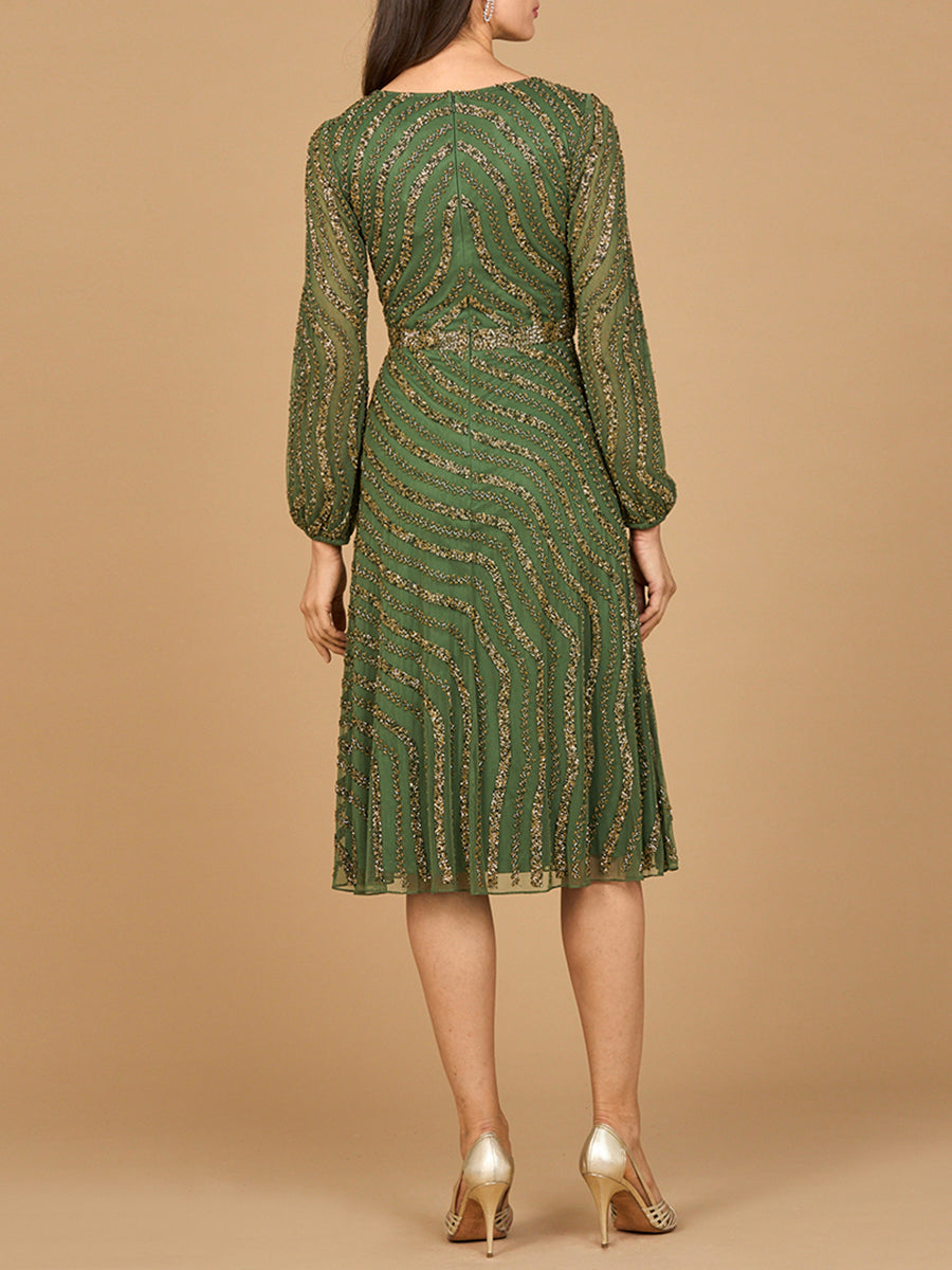 Beaded Midi Dress with Long Sleeves