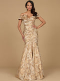 Off Shoulder Brocade Mermaid Gown