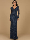Long Sleeve Linear Focus Beaded Gown