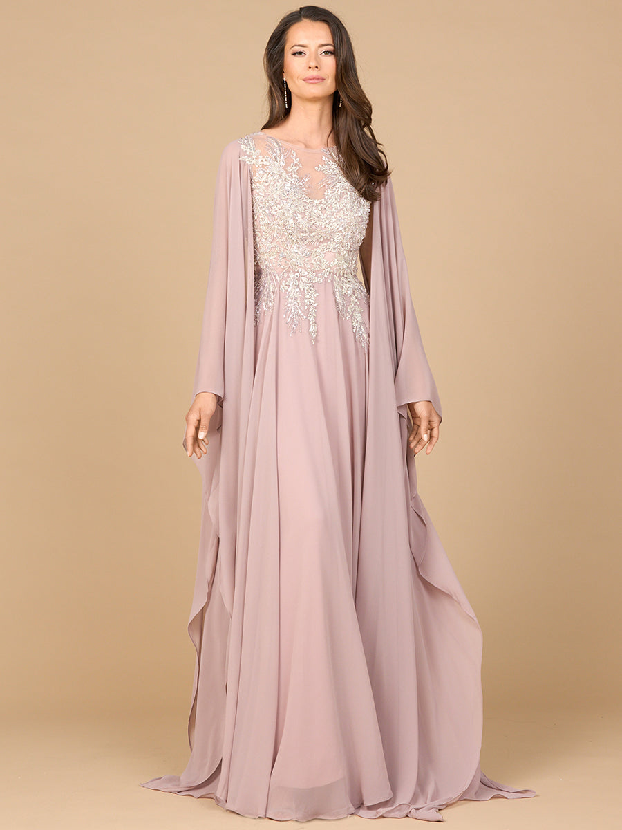 Chiffon A-line Long Gown with Cape Sleeves