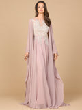 Chiffon A-line Long Gown with Cape Sleeves