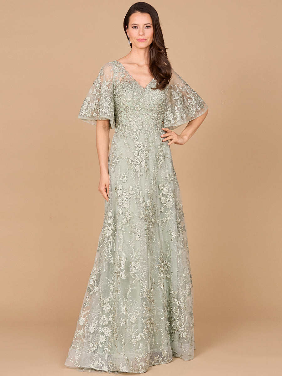 V-neck, Cape Sleeve Gown