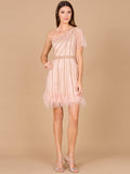 One Shoulder Cocktail Dress with Feathers