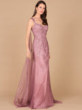 Embroidered Lace Gown with Flowing Capes