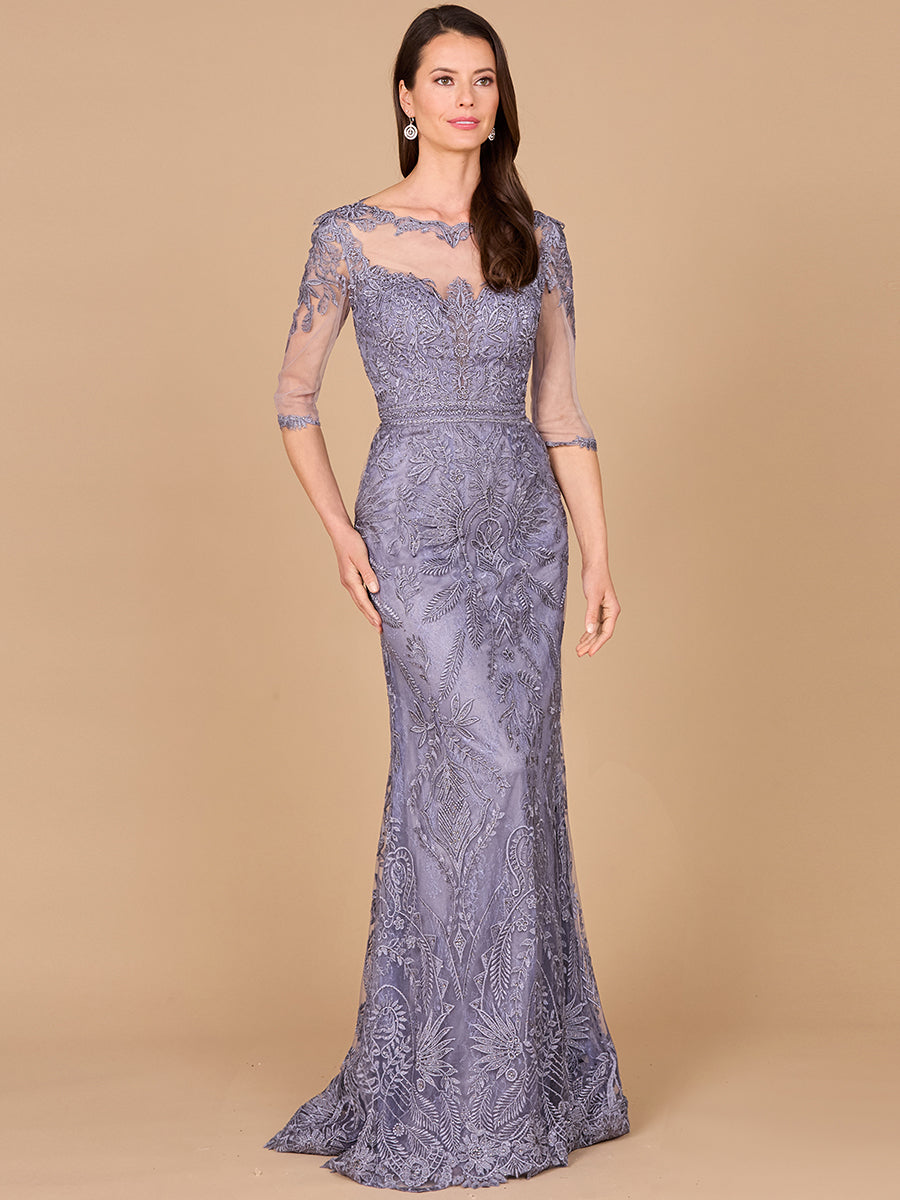Detachable Half Sleeve Lace Sheath Gown