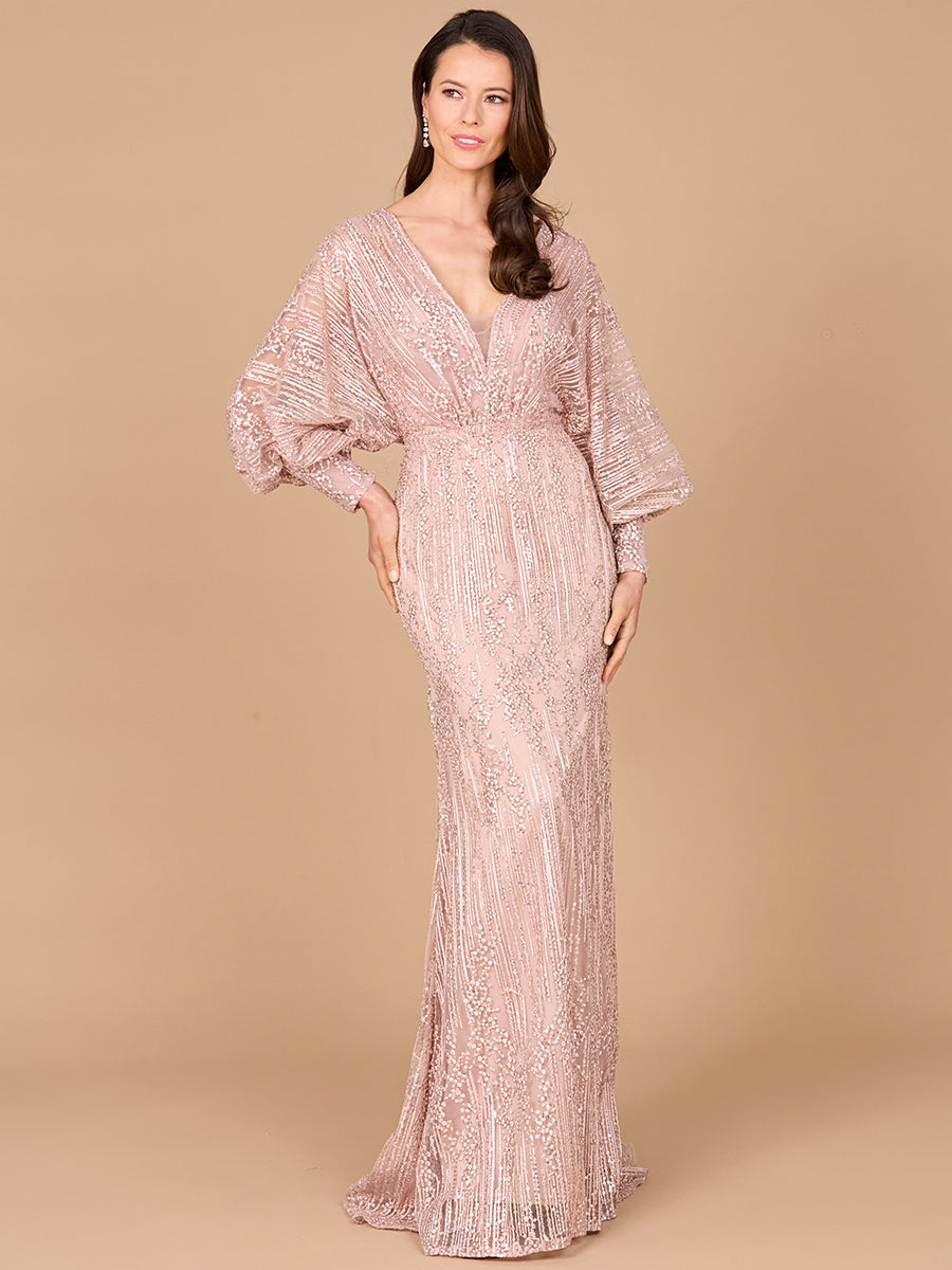 Long Bishop Sleeve Lace Gown