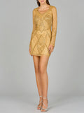 Long Sleeve Beaded Cocktail Dress
