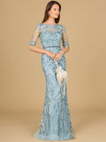 Short Sleeve Lace Fitted Gown