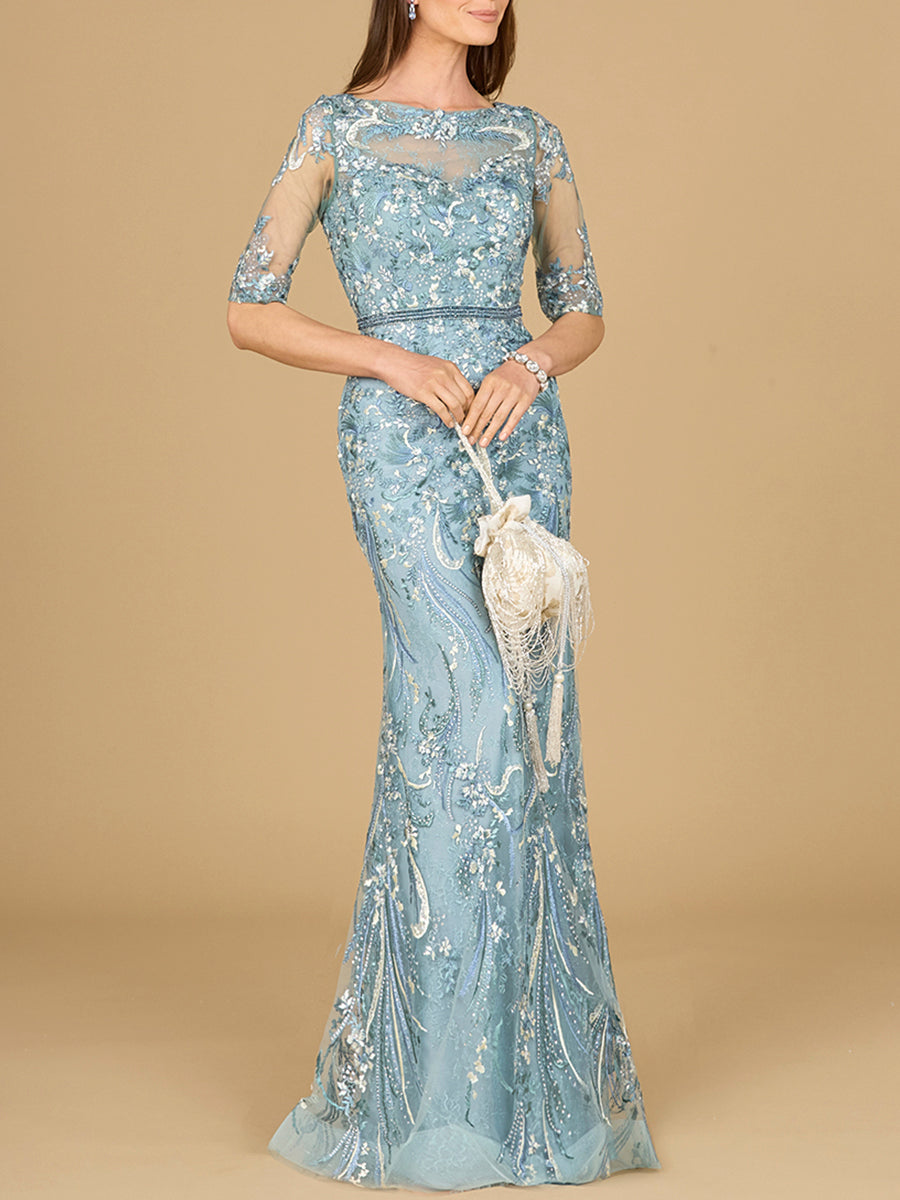 Short Sleeve Lace Fitted Gown