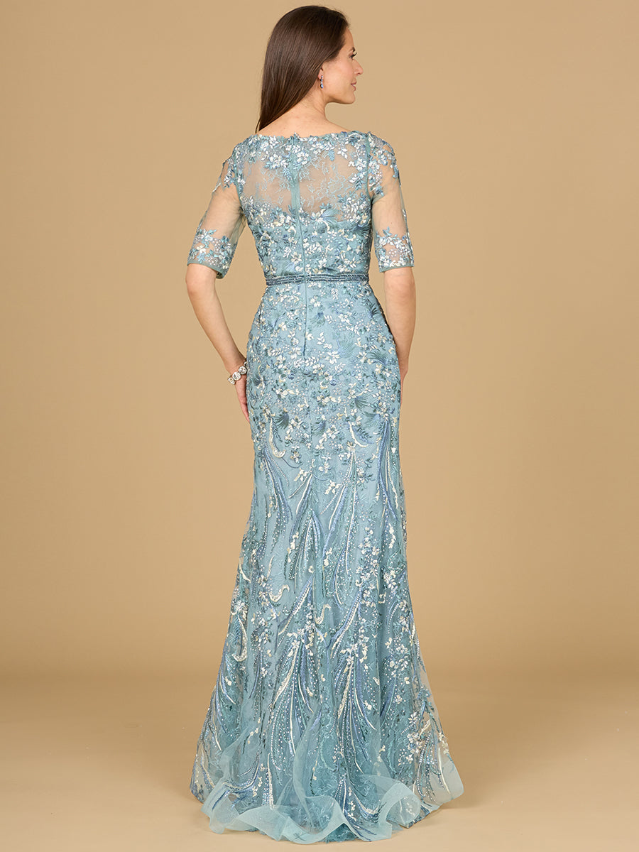 Short Sleeve Lace Fitted Gown