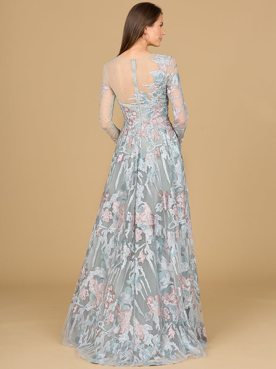 Illusion Neck, Long Sleeve Ballgown