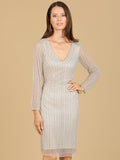 Classic V-Neck Beaded Long Sleeve Cocktail Dress  - OUTLET