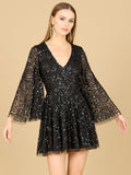 Bell Sleeve Sequin Cocktail Dress