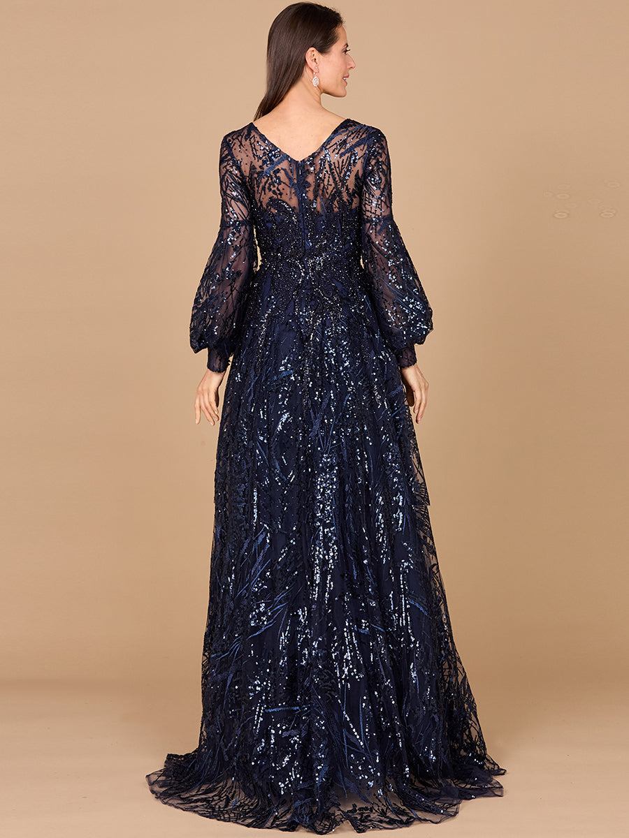 V Neckline Long Sleeve Gown