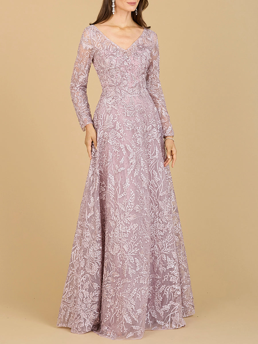 A-line Gown With Long Sleeves, V-Neckline
